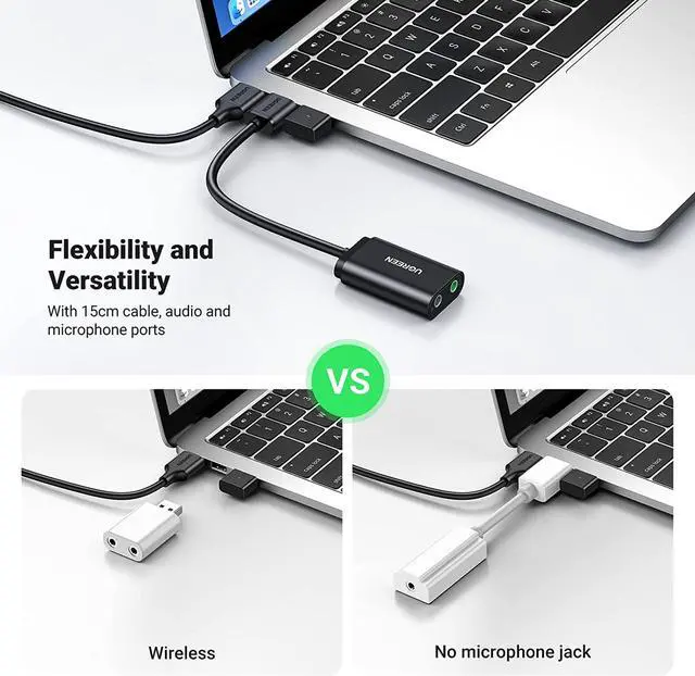 Alt view image 6 of 7 - USB Audio Adapter USB External Stereo Sound Card to 3.5mm Headphone and Microphone Jack Adapter