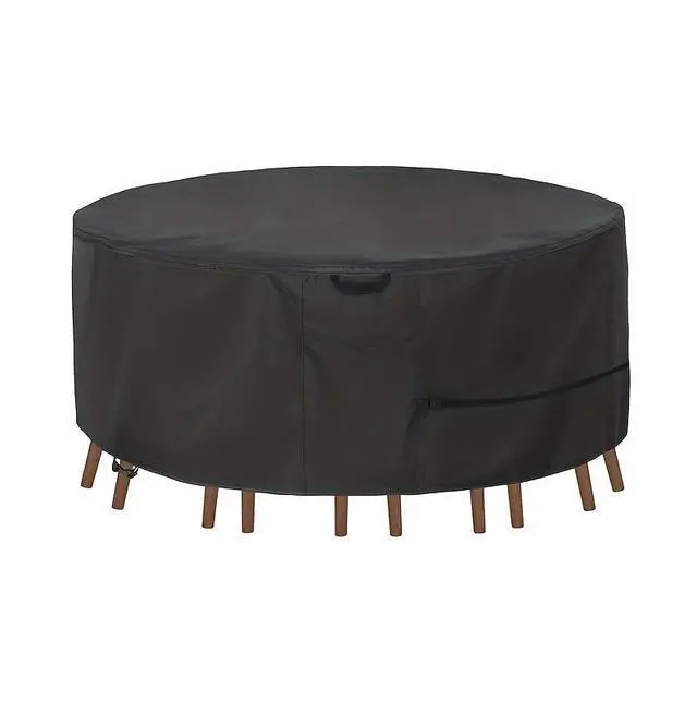 Main image of Round Patio Furniture Cover, HeavyDuty Oxford Fabric Outdoor Round Table Chair Set Protector, Waterproof UVTear Resistant AllWeather Cover with Adjustable Buckle Straps & Side Handle, Black