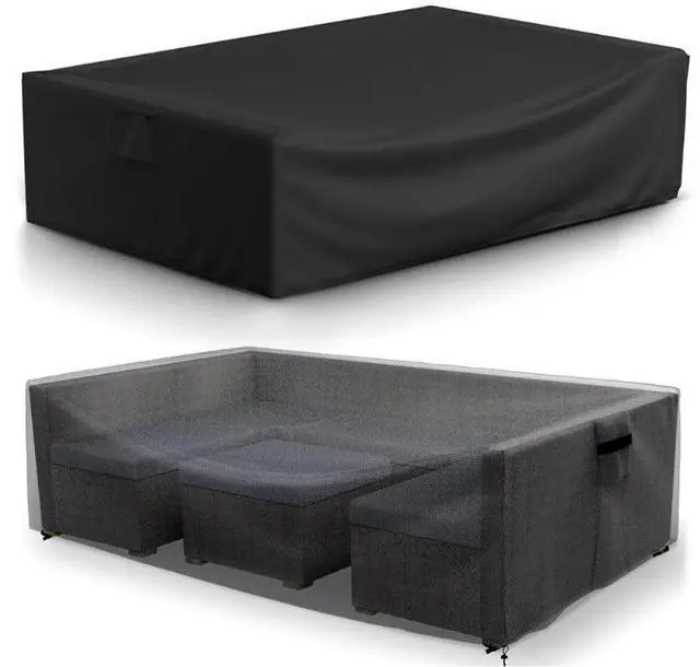 Main image of Rectangular Patio Furniture Set Cover, HeavyDuty Oxford Fabric Outdoor Table & Chair Set Protector, Waterproof UVTear Resistant AllWeather Cover with Adjustable Buckle Straps & Side Handle, Black
