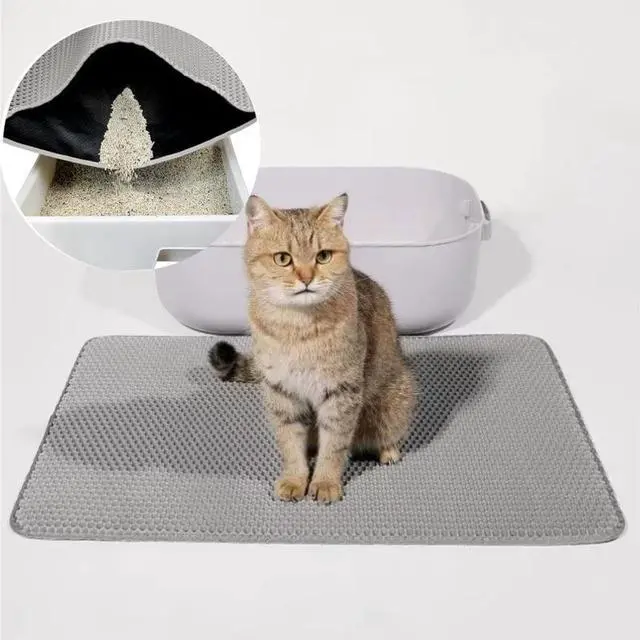 Main image of Double Layer Cat Litter Mat, Honeycomb Design Cat Litter Trapping Mat, Waterproof NonSlip Cat Litter Box Mat, Easy to Clean Litter Catcher Mat for Indoor Cats, Grey