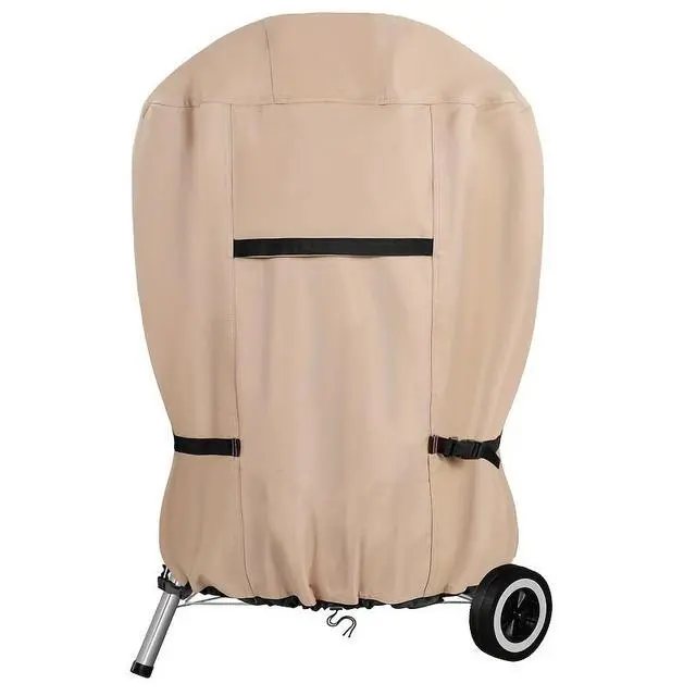 Alt view image 3 of 7 - Khaki Kettle Charcoal Grill Cover, HeavyDuty Waterproof Oxford Cloth Outdoor Round BBQ Protector, UV & Tear Resistant Windproof with Handles, Buckles & Drawstring for Patio Backyard