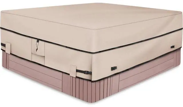 Main image of Light Khaki Square Hot Tub Cover, All Weather Waterproof Outdoor Spa Protector