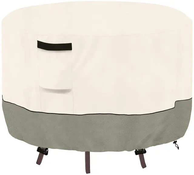 Main image of Beige and Lime Green Spliced Round Table Cover, All Weather Waterproof Outdoor Patio Round Table Protector