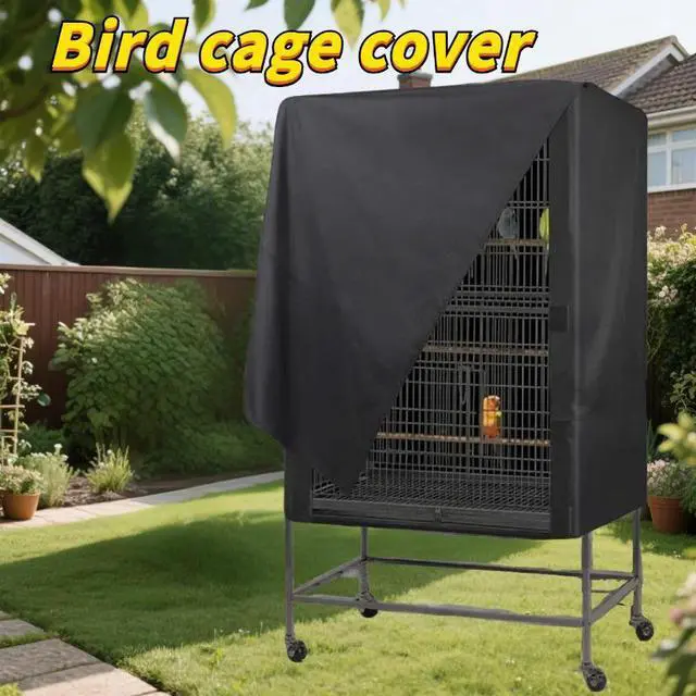 Main image of Black Bird Cage Cover with Front Access Flap, Lightlocking Breathable Oxford Fabric Parrot Cage Shade Cover, Wind Dust Protection for Cockatiel Parakeet Lovebird Large Birdcages