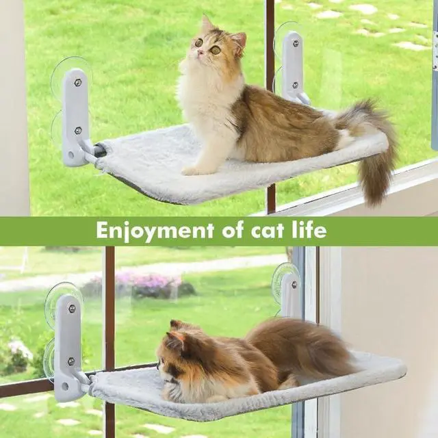 Main image of Strong Suction Cup Cat Window Hammock with Sturdy Iron Frame, Foldable Grey Indoor Cat Window Seat Bed, Hanging Rest Lounge for Pet Cats