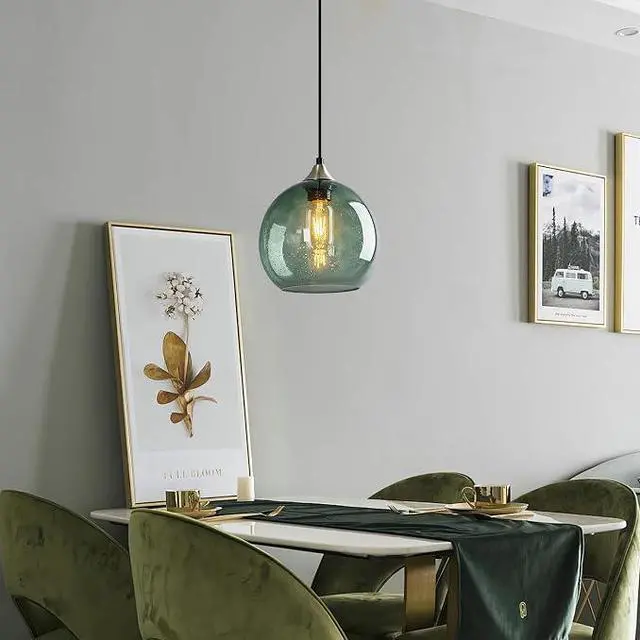 Main image of Green Gradient Glass Globe Pendant Light, Matte Black Finish Modern Hanging Ceiling Lamp, Adjustable Cord Mini Pendant Lighting for Kitchen Sink, Bar Counter, Hallway, Cafe