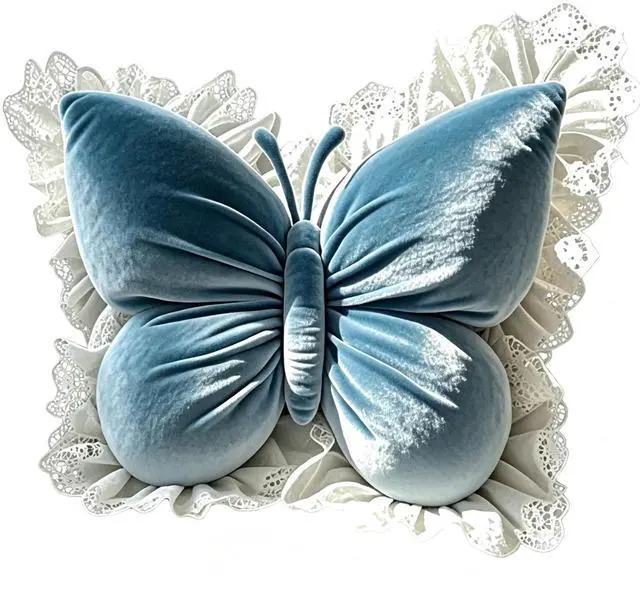 Main image of Blue Butterfly Shaped Throw Pillow, Soft Plush Decorative Butterfly Cushion, Aesthetic Fluffy Accent Pillow, Ergonomic Comfort Cushion