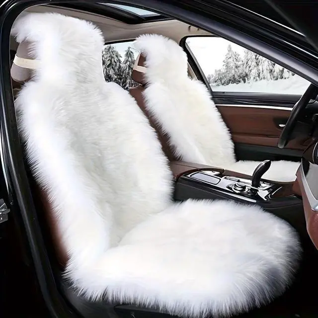 Main image of Winter Plush Car Seat Cover, Thick Faux Fur Warm Car Seat Cushion with Headrest Cover, Fluffy Soft Auto Seat Protector for Cold Weather, Universal Fit for Cars, SUVs, Trucks, White