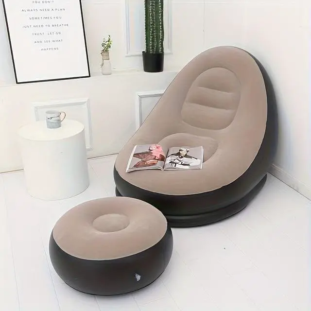 Main image of Inflatable Lazy Sofa Chair with Foot Stool, Flocking Ergonomic Inflatable Lounge Chair, Portable Air Sofa with Ottoman for Living Room, Bedroom & Outdoor Relaxation