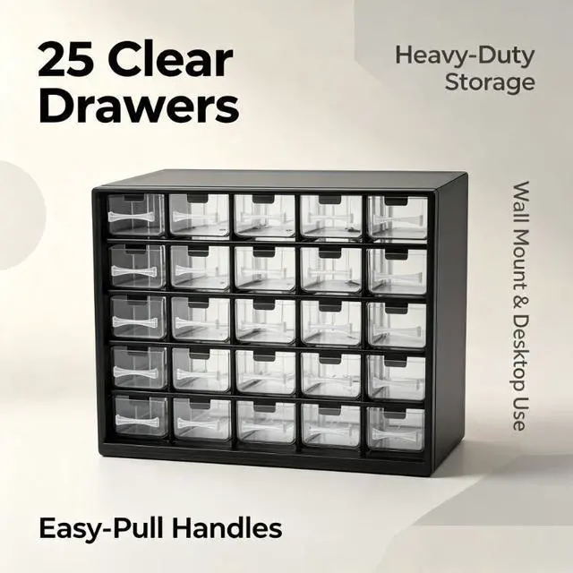 Main image of Desktop MultiDrawer Parts Organizer Cabinet, Black Frame with Transparent Drawers, Hardware Storage Case for Small Hardware, Beads, Jewelry, Craft Accessories