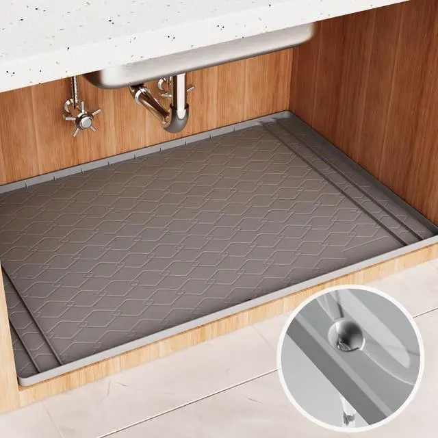 Main image of Silicone Under Sink Mat, Waterproof Anti-Scratch Cabinet Protector Mat, Anti-Stain Non-Slip Kitchen Sink Tray, Reusable Durable Liner Pad for Bathroom Cabinet, Kitchen Countertop Storage Protection