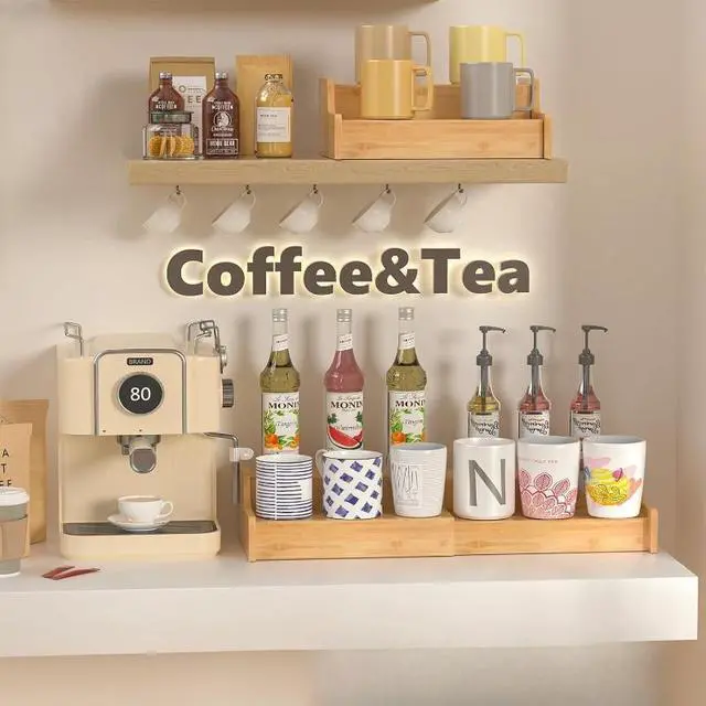 Main image of Tabletop 2-Layer Wooden Mug Storage Rack, Wooden Coffee Cup Display Holder, Desktop Organizer for Kitchen Mugs