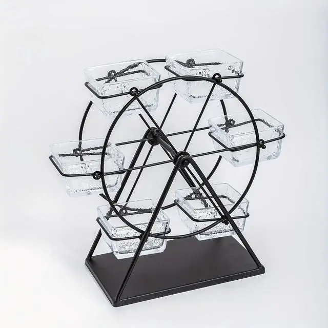 Main image of 6 Compartments Rotating Serving Tray with 6 Wheels, Black Multifunctional Holiday Decor Tray, Decorative Table Ornament for Wedding, Party & Banquet