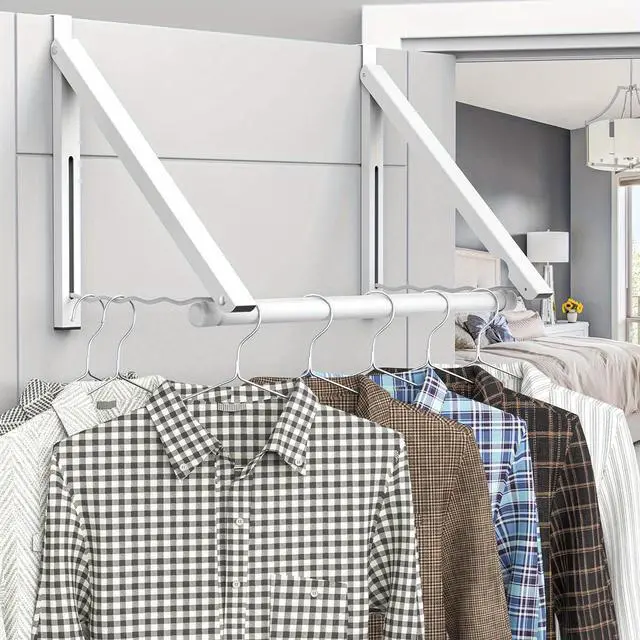 Main image of Expandable Over-the-Door Clothes Drying Rack, Space Saving Foldable Metal Hanging Rail, Garment Dryer Ideal for Bedroom, Dorm and Bathroom Storage