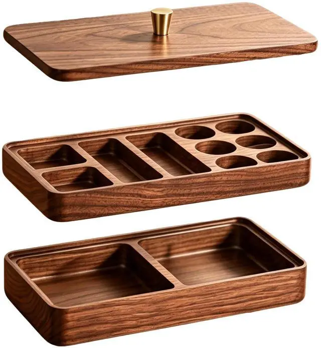 Main image of Creative Wooden Jewelry Storage Box, Double Layer Dustproof Jewelry Display Case, Multi-Functional Desktop Organizer for Bracelets, Watches, Earrings, Rings and Accessories