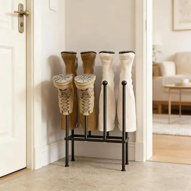 Main image of Space-Saving Black Metal Tall Boot Organizer, Durable Modern Shoe Storage Rack, Ideal for Entryway, Wardrobe and Dorm Room Shoe Arrangement