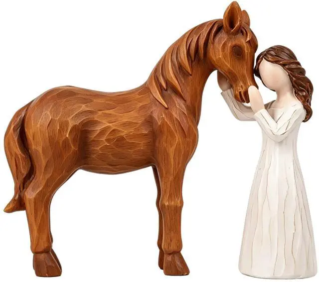 Main image of Girl and Horse Resin Statue, Hugging Animal Art Sculpture, Modern Resin Craft Ornament, Creative Home Desktop Decoration, Ideal Festival Gift for Family and Friends