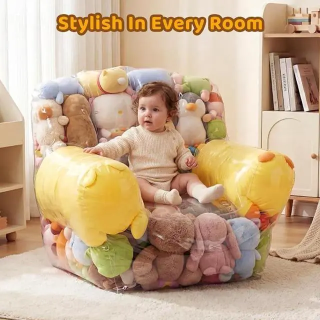 Main image of 100×90cm Clear PVC Sofa Toy Storage Seat with Double Zipper, Durable Multi-Purpose Storage Bag for Plush Toys & Household Supplies