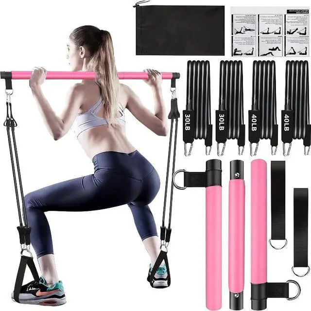 Main image of Portable Pilates Bar Kit, 8 Pcs with 140 Lbs 4 Resistance Bands, Ankle Straps and Drawstring Bag, Home Fitness Workout Equipment for Men and Women