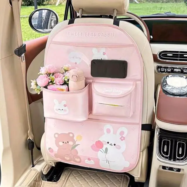 Main image of Cartoon Pattern Car Seat Back Organizer, MultiPocket Car Back Seat Storage Bag, Universal Vehicle Backseat Hanging Storage Holder