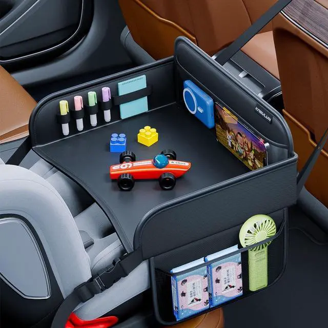 Main image of Portable Car Seat Activity Tray, Waterproof Kids Travel Lap Desk with Tablet Holder, Car Backseat Organizer for Children Playing & Drawing