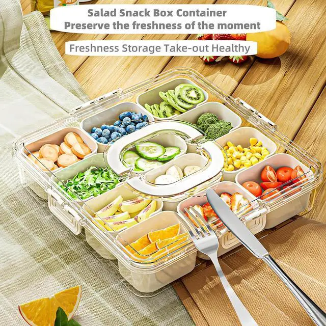 Main image of BPA-Free Food-Grade 13 Pack Leakproof Snack Containers with Lids, Stackable 12-Grid Portable Divided Tray for Fruits Nuts Salad, Refrigerator Safe, Perfect for Picnic Camping