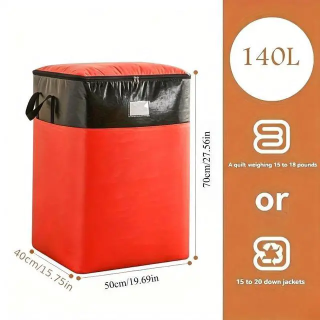 Main image of Foldable 140L Clothing Storage Sack, Reinforced Carry Handle Zippered Storage Bag for Quilts, Bedding, Seasonal Winter Garments, Closet & Moving Supplies