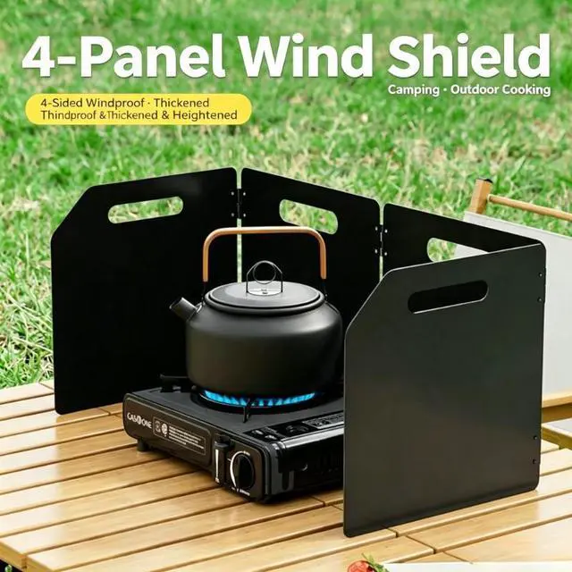 Main image of Portable 4Panel Wind Shield for Camping Stove, Collapsible Aluminum Wind Screen, Adjustable Angle Wind Deflector for Picnic Backpacking BBQ