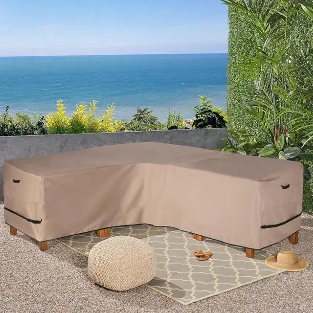 Main image of LShape Patio Sectional Sofa Cover, HeavyDuty Oxford Waterproof Outdoor Corner Furniture Protector, Wind Resistant AntiUV LShaped Sofa Cover for Backyard Lawn