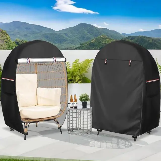 Main image of Outdoor EggShaped Wicker Chair Protector, Black Oxford Cloth Waterproof Windproof UVResistant Egg Chair Cover, AllSeason Patio Furniture Cover with Side Storage Pocket