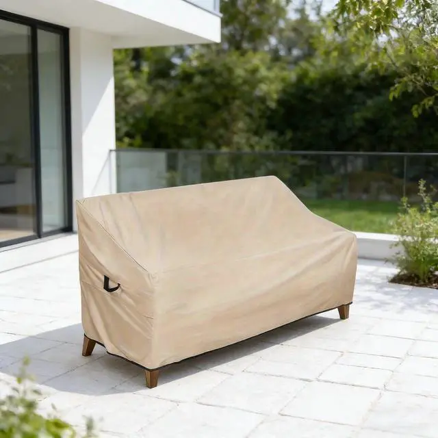 Main image of Outdoor 2Seater Loveseat Sofa Cover, HeavyDuty Oxford Fabric Waterproof UVResistant Beige Patio Couch Furniture Protector