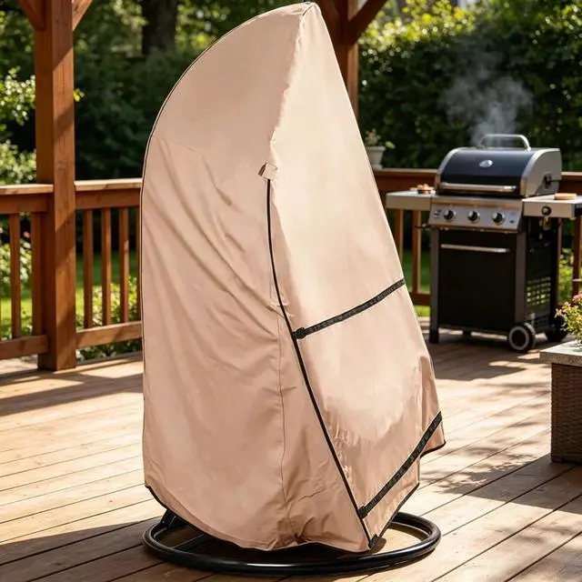 Main image of Hanging Egg Chair Cover, HeavyDuty Oxford Fabric Waterproof UVResistant Beige Outdoor Swing Egg Wicker Chair Protector