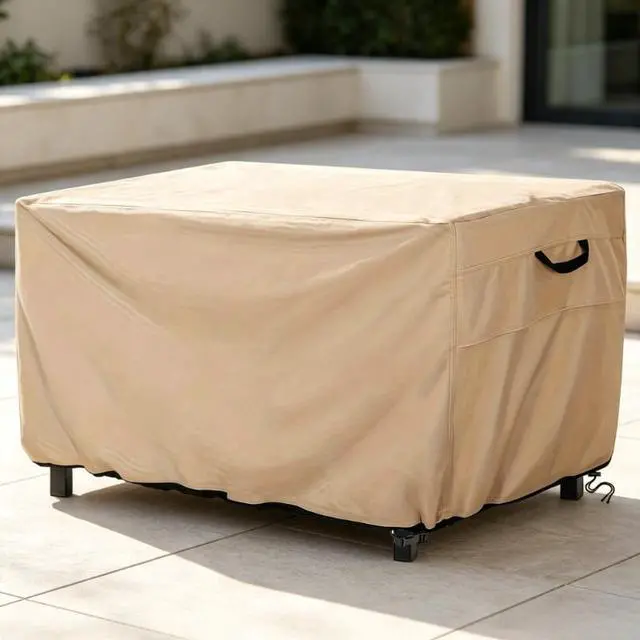 Main image of Square Fire Pit Cover, HeavyDuty Oxford Fabric Waterproof UVResistant Beige Outdoor Gas Fire Table Protector