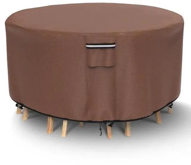 Main image of Round Patio Table Cover, HeavyDuty Oxford Fabric Waterproof UVResistant Brown Outdoor Round Table Chair Set Furniture Protector