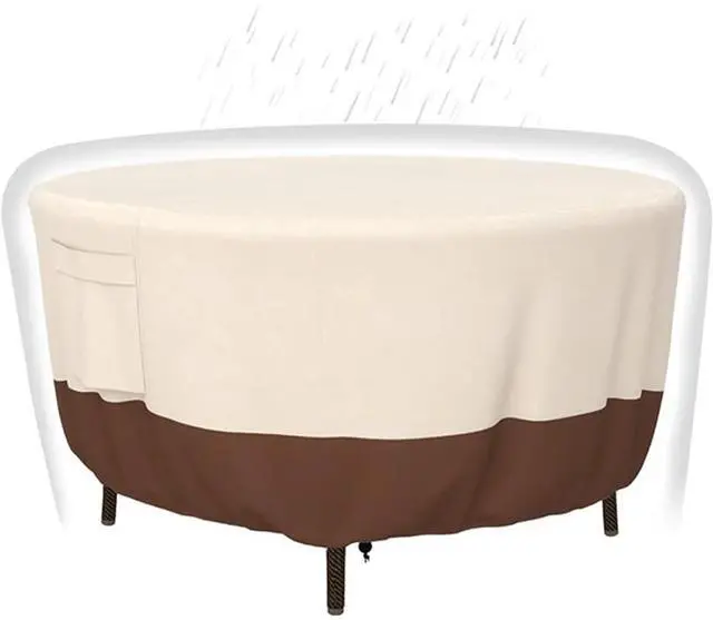 Main image of TwoTone Round Outdoor Table Cover, AllWeather Windproof Dustproof Backyard Garden Round Dining Table Furniture Protective Cover