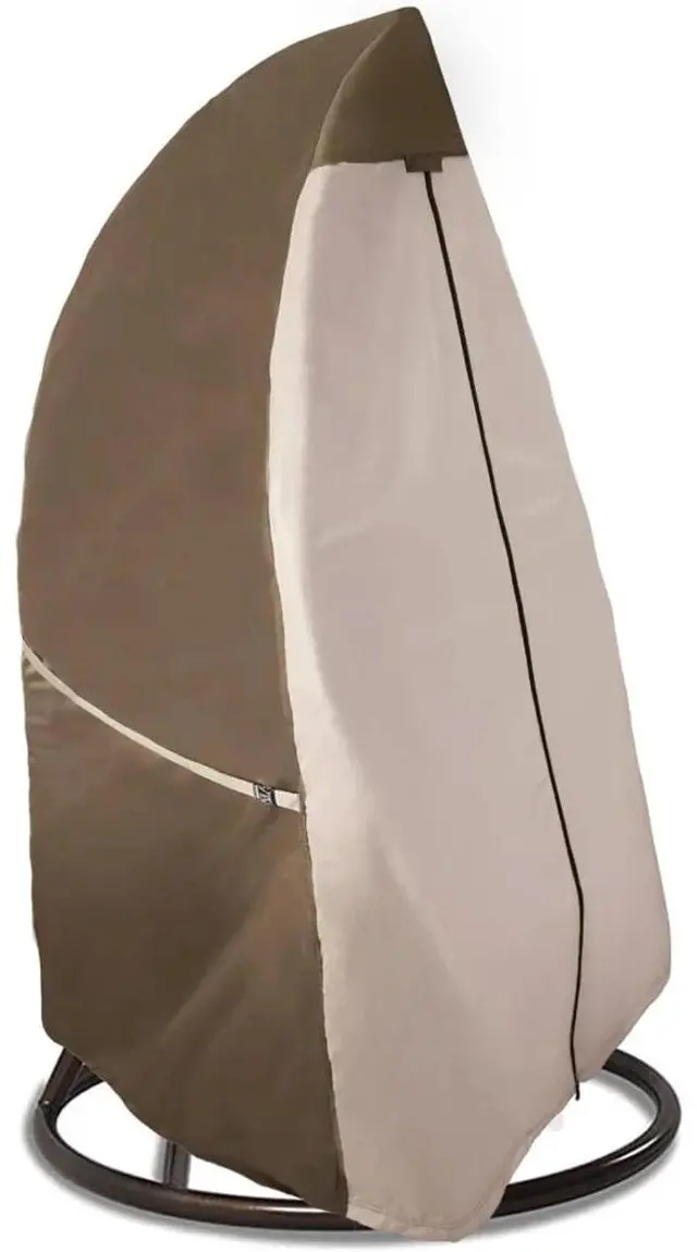 Main image of Beige & Brown TwoTone Egg Chair Cover, Waterproof UVResistant Oxford Protector for Outdoor Hanging Egg Swing Chair