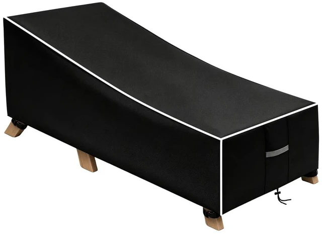 Main image of Black Patio Chaise Lounge Cover with White Trim, Waterproof UVResistant Oxford Cloth Protector for Outdoor Reclining Chaise Lounge Chair