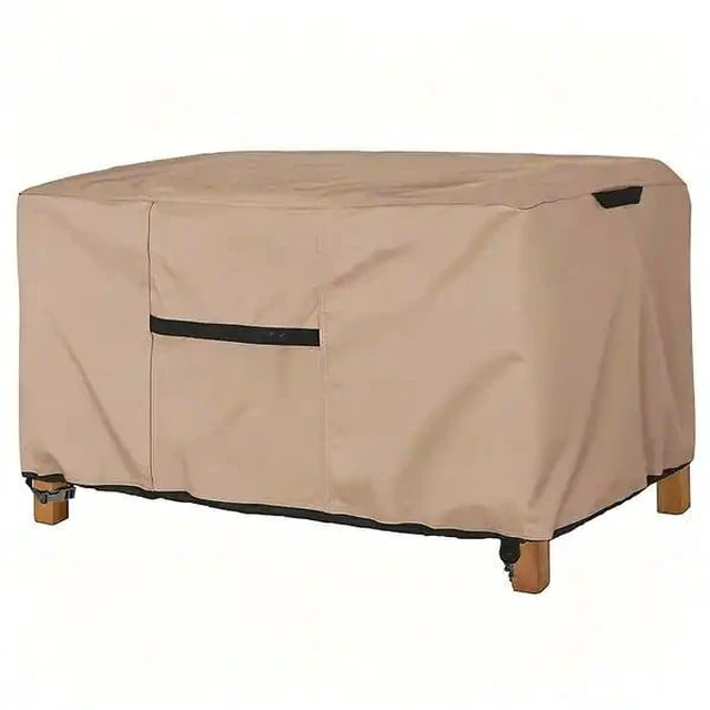 Main image of Khaki Patio Coffee Table Cover, Waterproof UVResistant Oxford Cloth Protector for Outdoor Rectangular Terrace Coffee Table