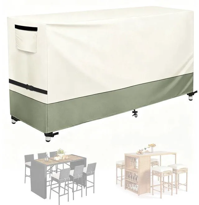 Main image of Beige & Sage Green TwoTone Patio Bar Table Cover, Waterproof UVResistant Oxford Cloth Protector for Outdoor Rectangular Bar Height Table Set