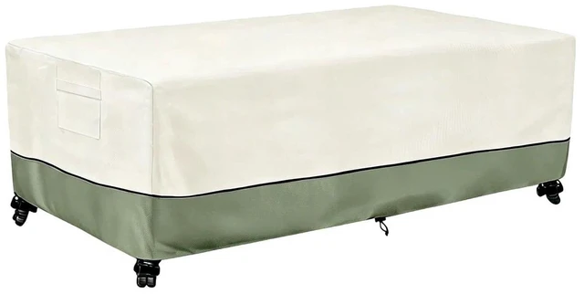 Main image of Beige & Green Twoone Outdoor Rectangular Table Cover, Waterproof Oxford Fabric Patio Long Table Protector with Drawstring