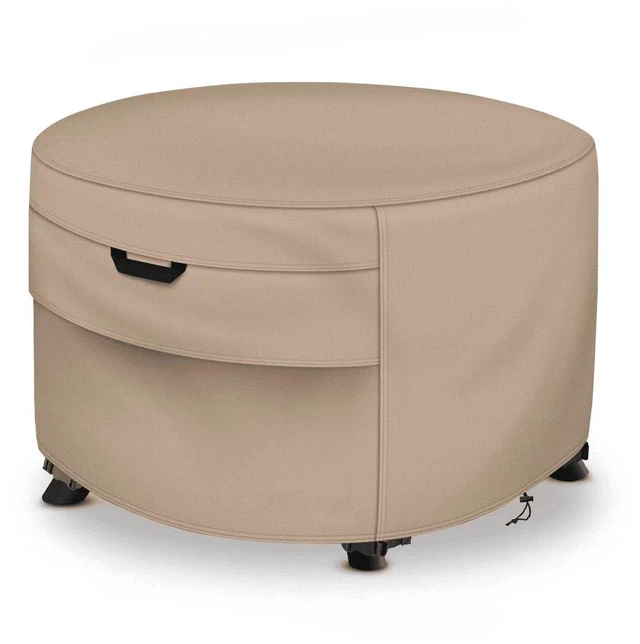 Main image of Khaki Round Fire Pit Cover, HeavyDuty Waterproof Oxford Fabric Outdoor Fire Pit Protector with Handles and Drawstring