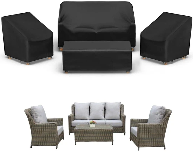 Main image of 4Piece Black Outdoor Furniture Cover Set, HeavyDuty Oxford Fabric Patio Sofa Chair Table Protector for 4Seat Conversation Set