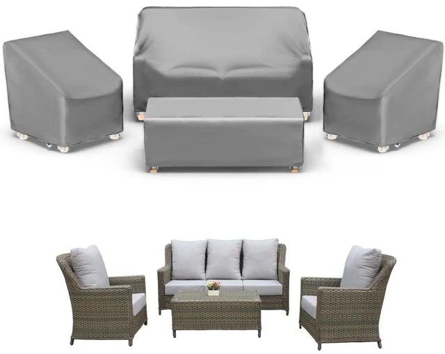 Main image of 4Piece Grey Outdoor Furniture Cover Set, HeavyDuty Oxford Fabric Patio Sofa Chair Table Protector for 4Seat Conversation Set