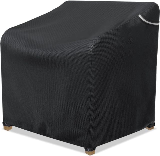 Main image of Black Outdoor Single Chair Cover, HeavyDuty Waterproof Oxford Fabric Patio Armchair Protector with Reflective Strip and Buckle Straps
