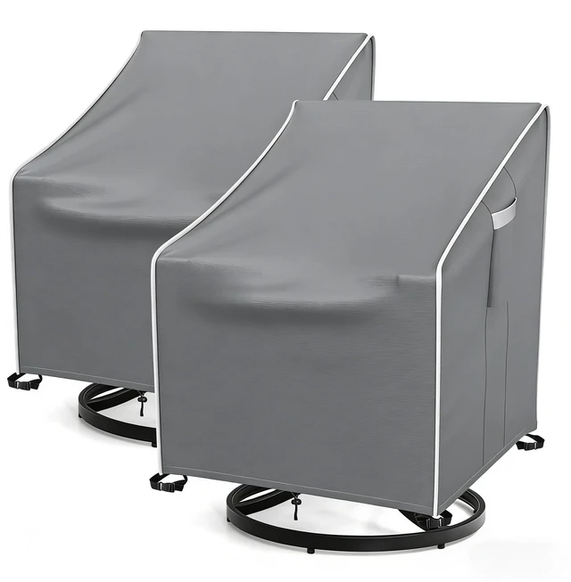 Main image of 2 Pack Grey Outdoor Swivel Chair Cover, HeavyDuty Oxford Fabric Patio Rotating Armchair Protector with White Edge Trim