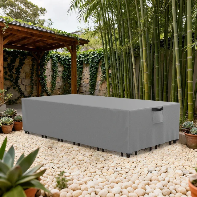Main image of AllWeather Grey Patio Furniture Cover, UV Resistant Windproof Rectangular Outdoor Table Cover for Backyard Courtyard