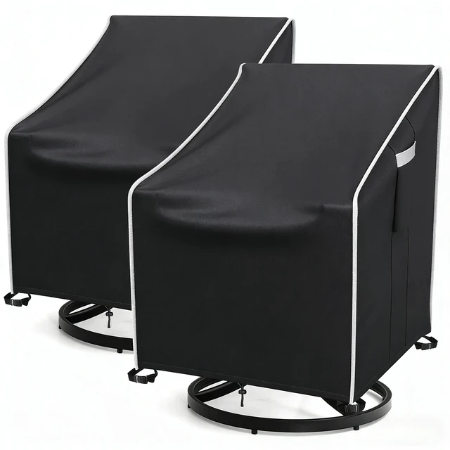 Main image of 2 Pack Black Outdoor Swivel Chair Cover, HeavyDuty Oxford Fabric Patio Rotating Armchair Protector with White Edge Trim