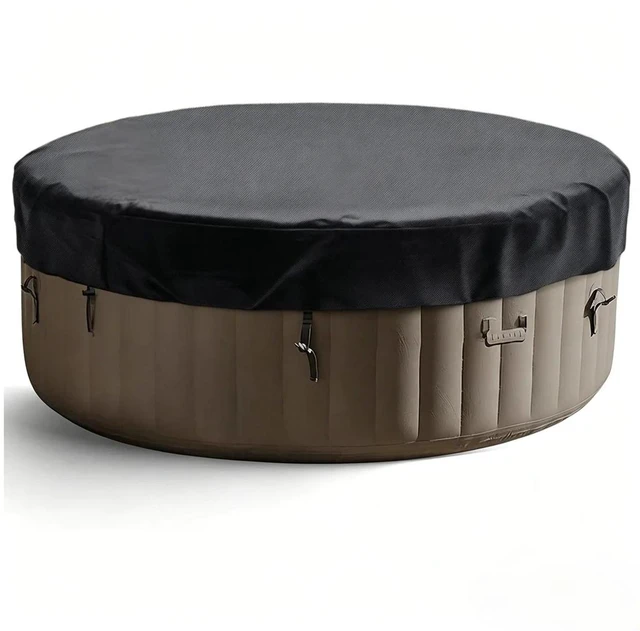 Main image of Black Round Hot Tub Cover, HeavyDuty Oxford Fabric Outdoor Inflatable Round SPA Jacuzzi Protector with Adjustable Buckle Straps
