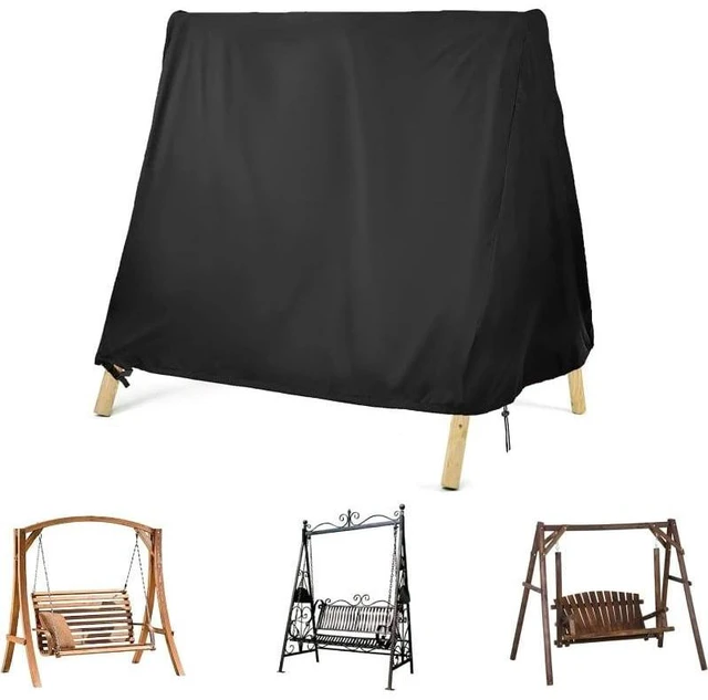 Main image of Black Patio Swing Cover, HeavyDuty Oxford Fabric Outdoor AFrame Swing Chair Protector with Drawstring and Buckle