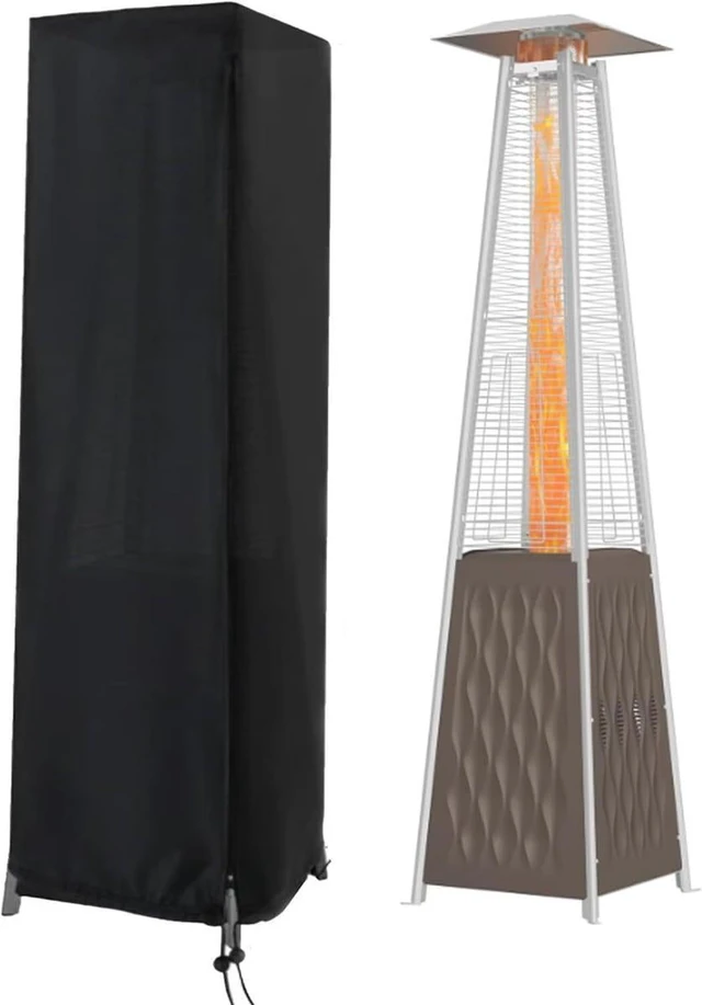 Main image of Black Tower Patio Heater Cover, HeavyDuty Oxford Fabric Pyramid Outdoor Heater Protector with Zipper and Drawstring